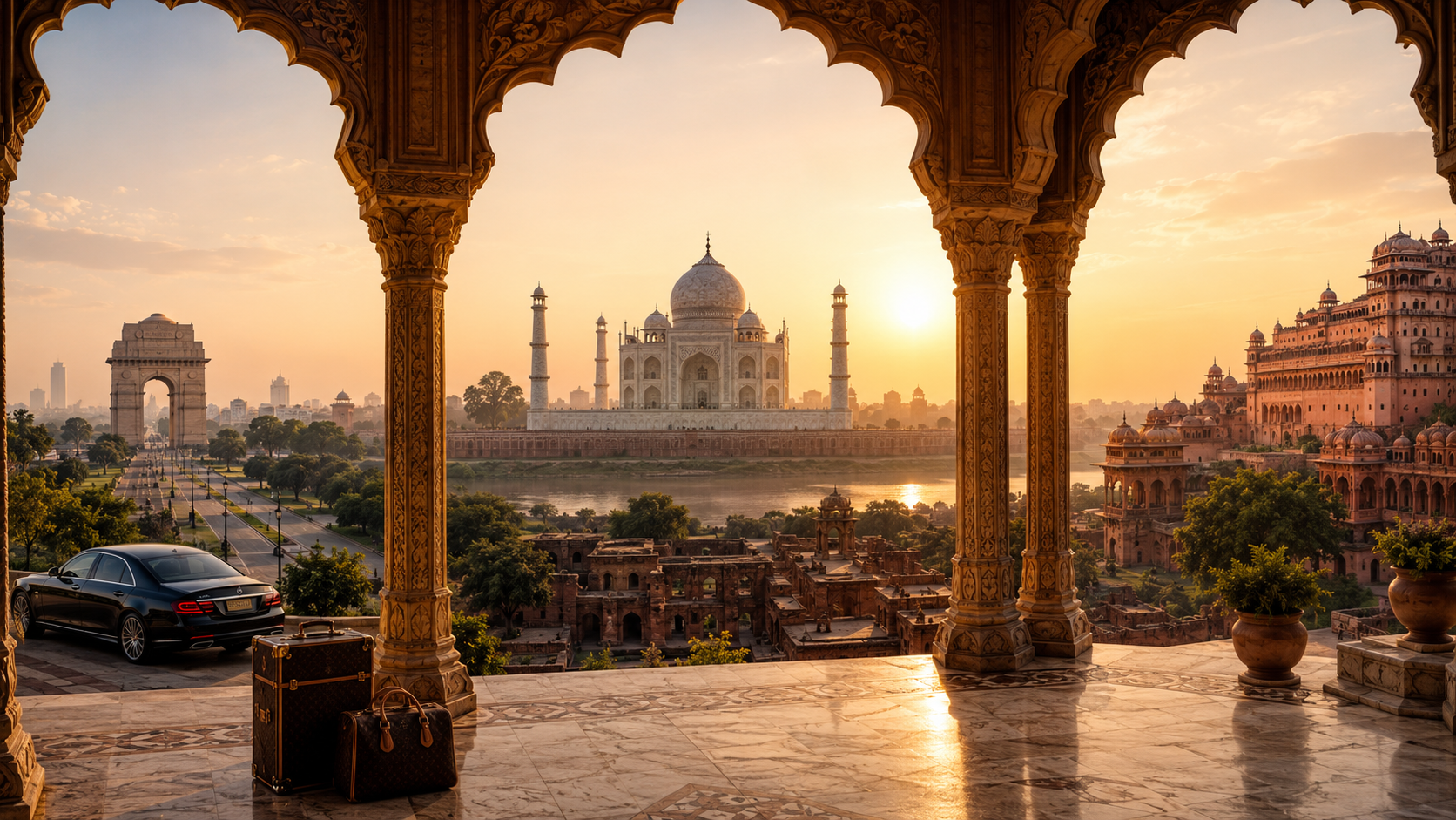 Golden Triangle luxury tour with Hawa Mahal and royal Rajasthan architecture